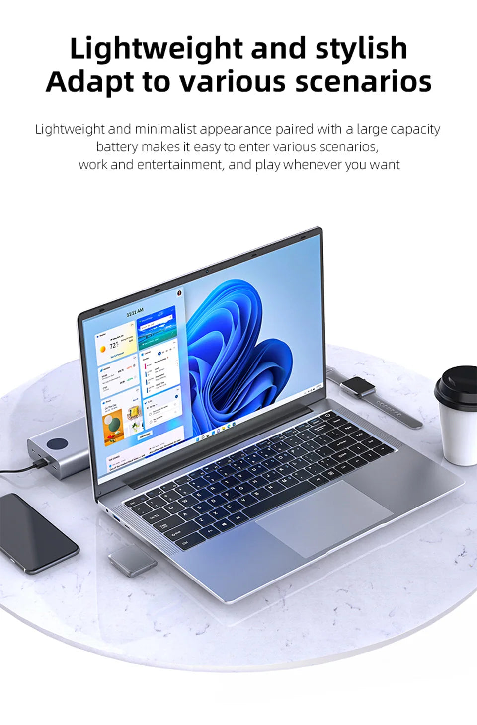 Ultra Slim Windows 11 Laptop Computer 14.1" 12GB RAM 512GB 1TB SSD Intel N4000 Notebook Gamer 1920*1080 Office Study Computer PC