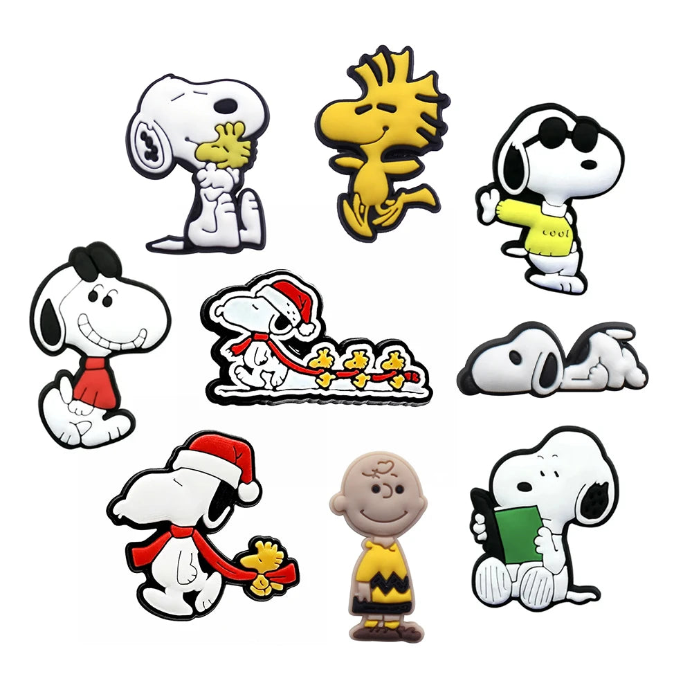1-21Pcs MINISO Snoopy Shoe Charms PVC Cartoon Shoe Decoration Accessories for Clogs Sandals Garden Kids Christmas Birthday Gifts