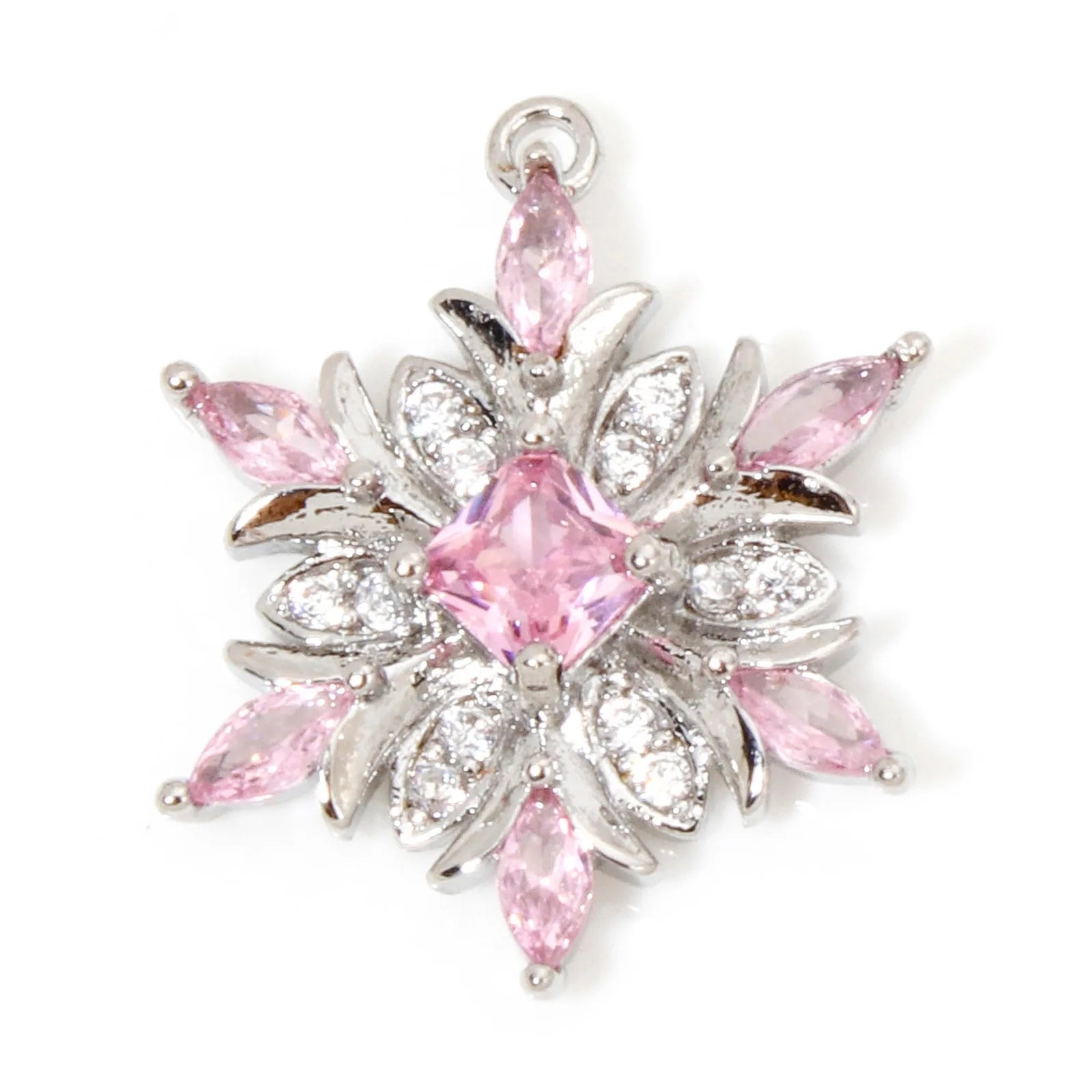 1 Piece Brass Christmas Charms Snowflake Clear Cubic Zirconia Multicolor Rhinestone Pendants For Necklace Making 20.5mm x 16mm