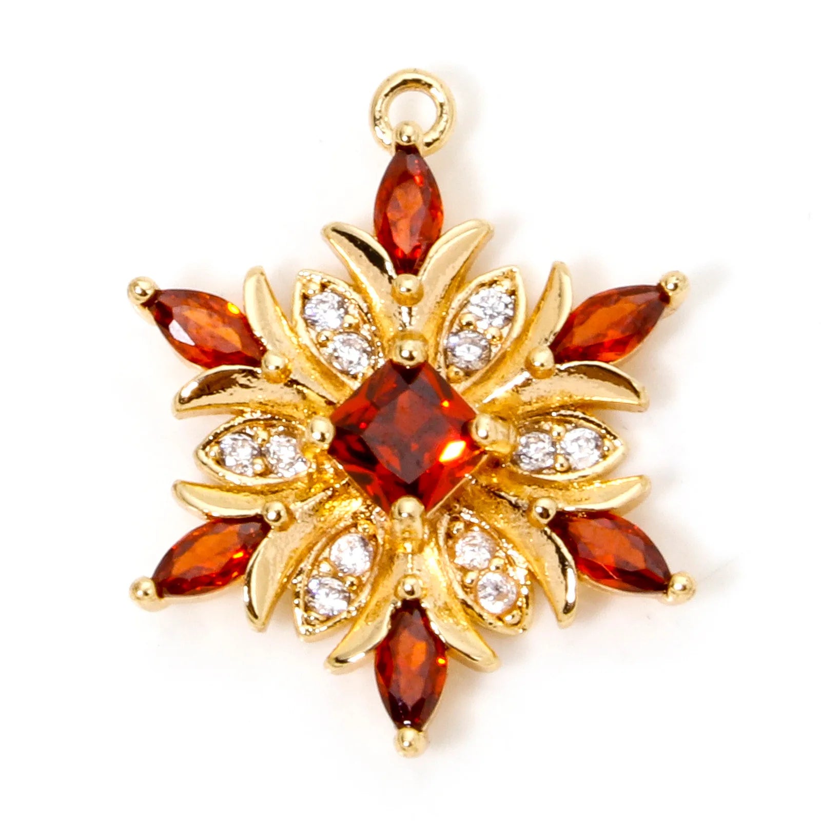 1 Piece Brass Christmas Charms Snowflake Clear Cubic Zirconia Multicolor Rhinestone Pendants For Necklace Making 20.5mm x 16mm