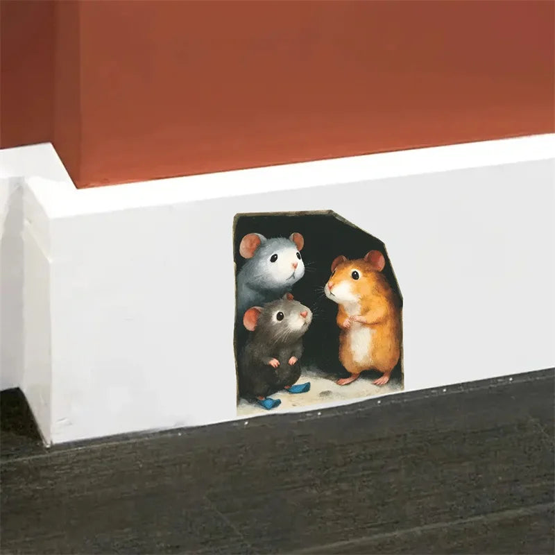 1PC 3D Effect Personalized Mouse Hole Sticker Cartoon Christmas Mouse Hole PVC Wall Stickers DIY Living Room Home Decoration