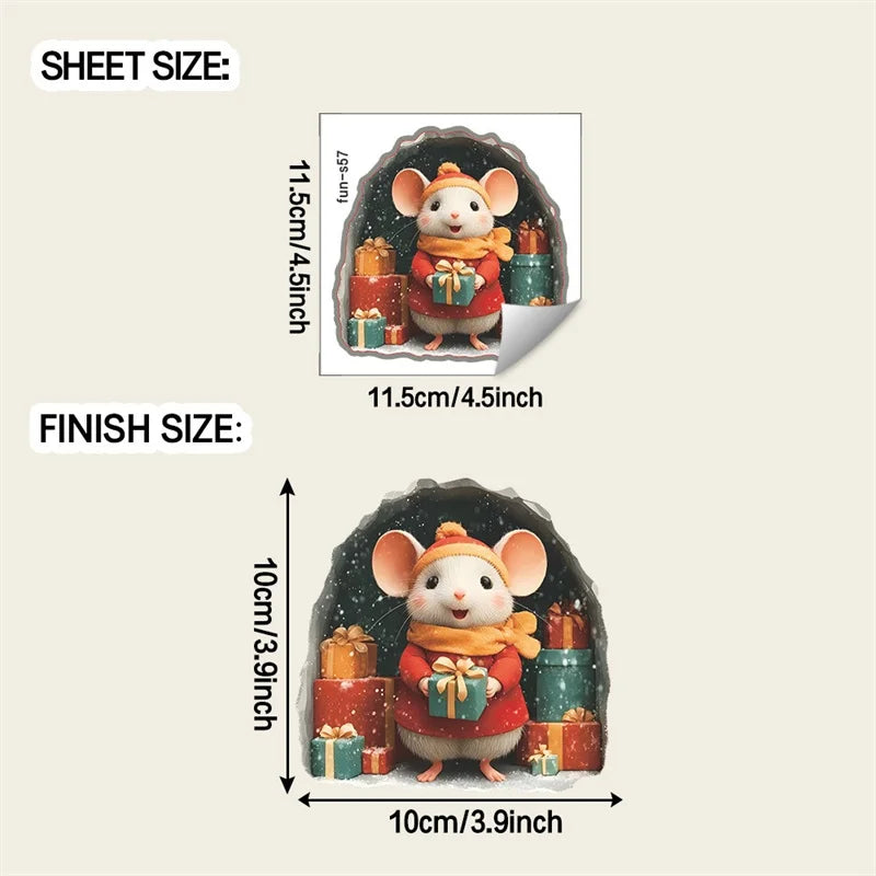 1PC 3D Effect Personalized Mouse Hole Sticker Cartoon Christmas Mouse Hole PVC Wall Stickers DIY Living Room Home Decoration