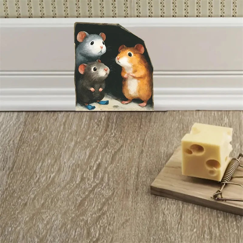 1PC 3D Effect Personalized Mouse Hole Sticker Cartoon Christmas Mouse Hole PVC Wall Stickers DIY Living Room Home Decoration