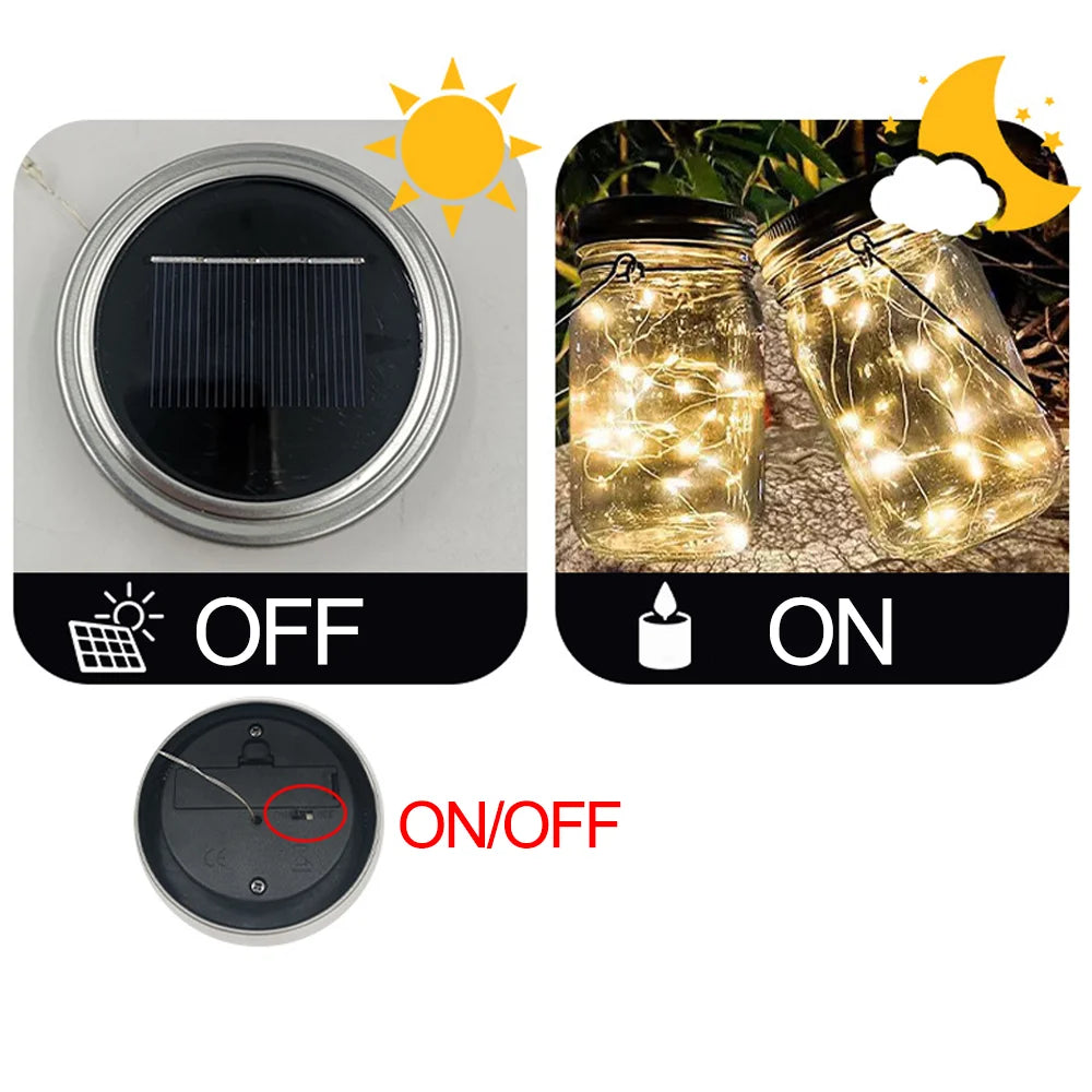 20PCS LED Solar Power Mason Jar Lid Lights Waterproof Fairy Light String Lights Outdoor Garland Bar Wedding Christmas Decoration