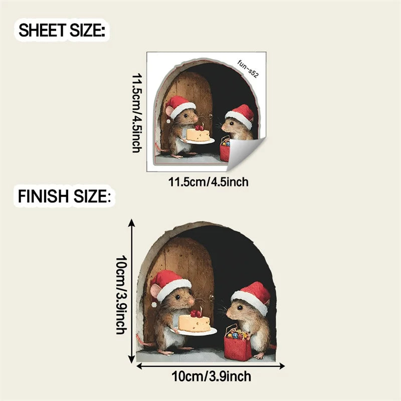 1PC 3D Effect Personalized Mouse Hole Sticker Cartoon Christmas Mouse Hole PVC Wall Stickers DIY Living Room Home Decoration