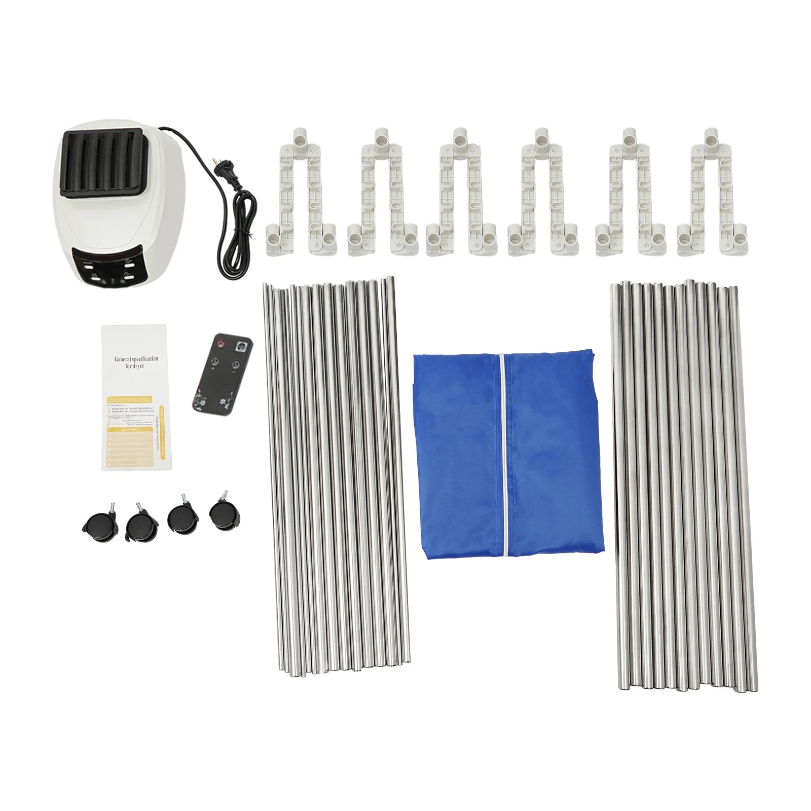 1200-1500W IPX1 Corded Electric Clothes Dryer with Outer Cover PTC 5-layer Heating 4 Towel Rails 4 Wheels