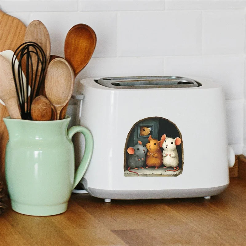 1PC 3D Effect Personalized Mouse Hole Sticker Cartoon Christmas Mouse Hole PVC Wall Stickers DIY Living Room Home Decoration