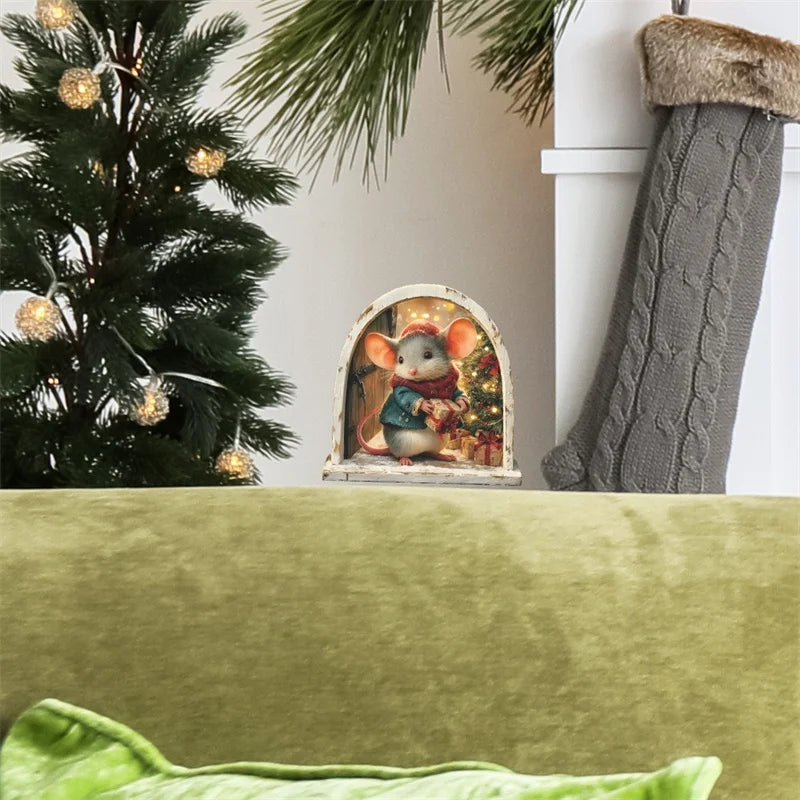 1PC 3D Effect Personalized Mouse Hole Sticker Cartoon Christmas Mouse Hole PVC Wall Stickers DIY Living Room Home Decoration