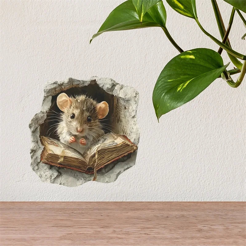 1PC 3D Effect Personalized Mouse Hole Sticker Cartoon Christmas Mouse Hole PVC Wall Stickers DIY Living Room Home Decoration
