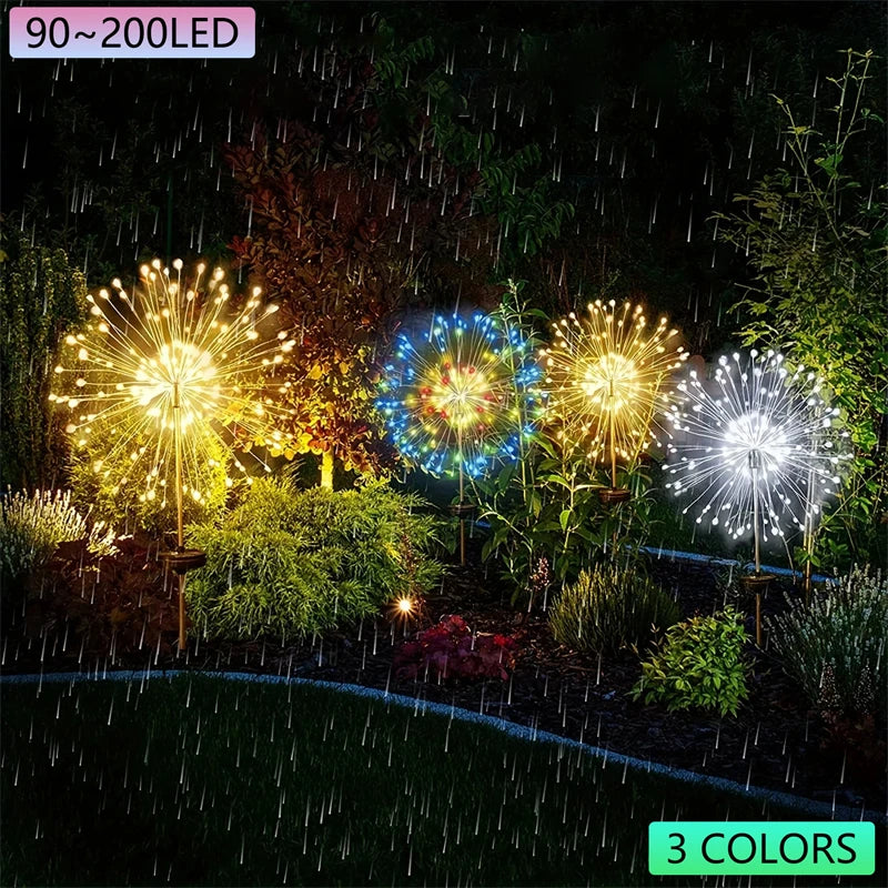 1/2/4/6PCS Solar Firework Light IP65 Waterproof Outdoor 8 Lighting Modes 90-200LED 3 Colors Fairy String Lights Christmas Garden