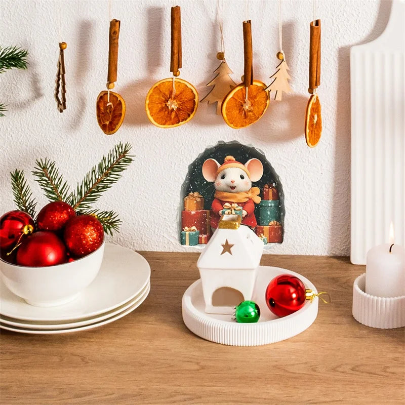 1PC 3D Effect Personalized Mouse Hole Sticker Cartoon Christmas Mouse Hole PVC Wall Stickers DIY Living Room Home Decoration