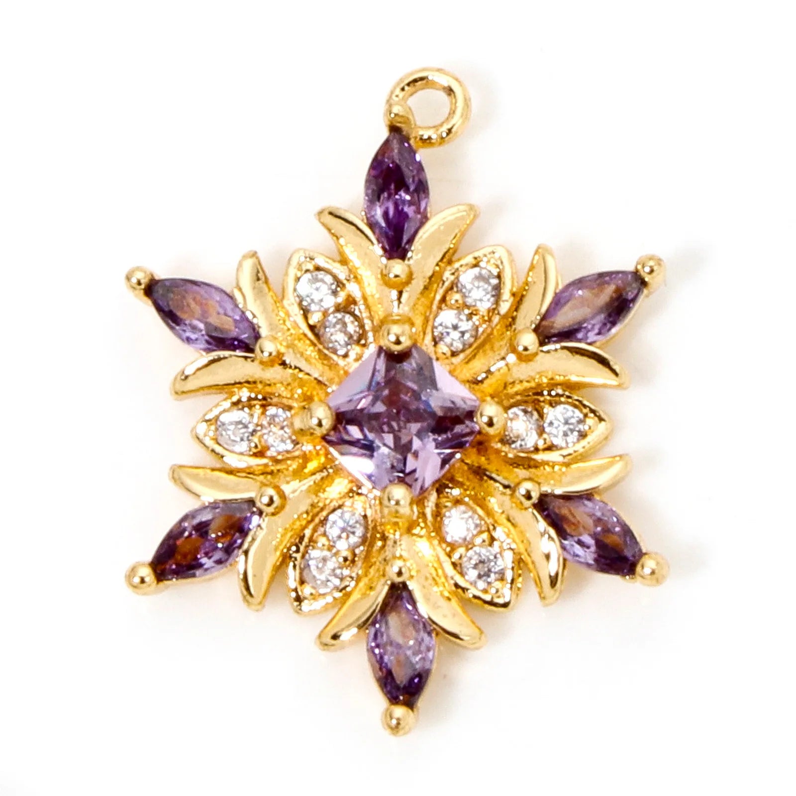 1 Piece Brass Christmas Charms Snowflake Clear Cubic Zirconia Multicolor Rhinestone Pendants For Necklace Making 20.5mm x 16mm