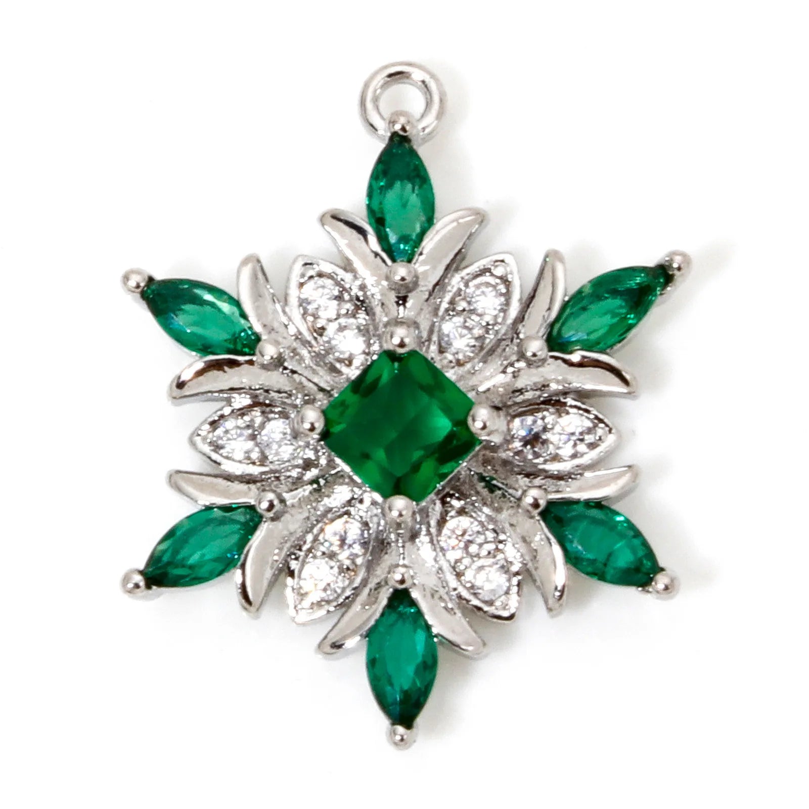 1 Piece Brass Christmas Charms Snowflake Clear Cubic Zirconia Multicolor Rhinestone Pendants For Necklace Making 20.5mm x 16mm