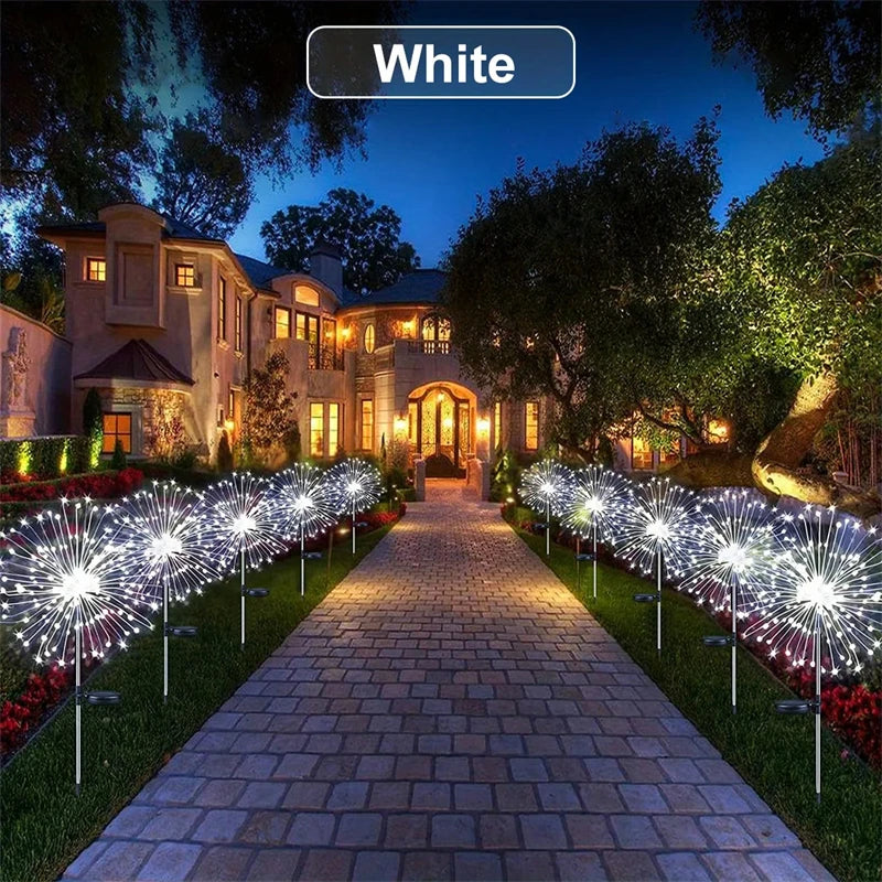 1/2/4/6PCS Solar Firework Light IP65 Waterproof Outdoor 8 Lighting Modes 90-200LED 3 Colors Fairy String Lights Christmas Garden