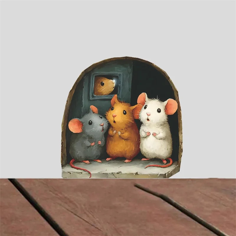 1PC 3D Effect Personalized Mouse Hole Sticker Cartoon Christmas Mouse Hole PVC Wall Stickers DIY Living Room Home Decoration