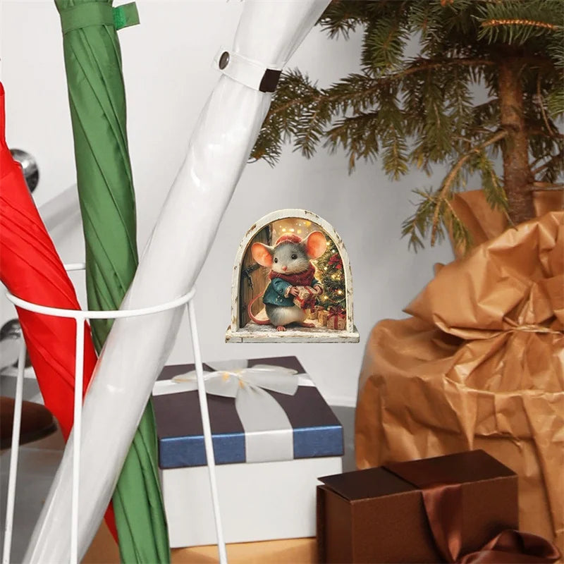 1PC 3D Effect Personalized Mouse Hole Sticker Cartoon Christmas Mouse Hole PVC Wall Stickers DIY Living Room Home Decoration