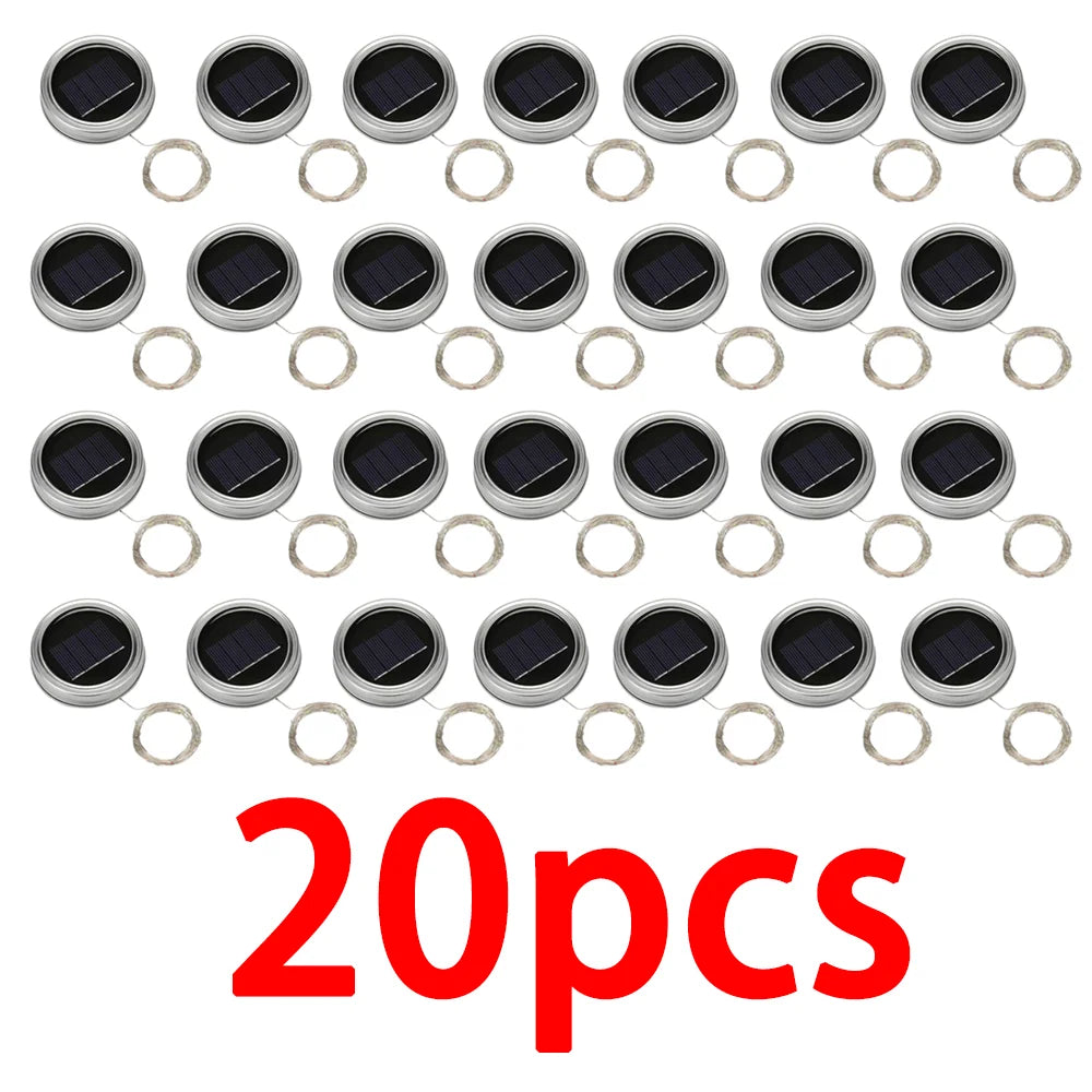 20PCS LED Solar Power Mason Jar Lid Lights Waterproof Fairy Light String Lights Outdoor Garland Bar Wedding Christmas Decoration