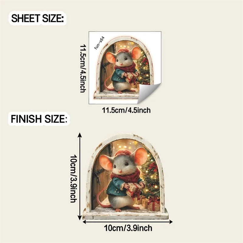 1PC 3D Effect Personalized Mouse Hole Sticker Cartoon Christmas Mouse Hole PVC Wall Stickers DIY Living Room Home Decoration