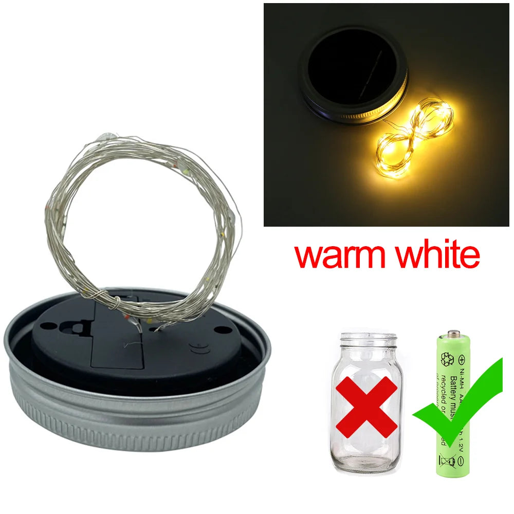 20PCS LED Solar Power Mason Jar Lid Lights Waterproof Fairy Light String Lights Outdoor Garland Bar Wedding Christmas Decoration