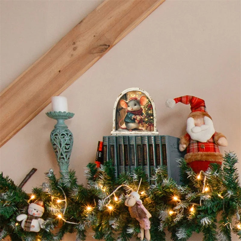 1PC 3D Effect Personalized Mouse Hole Sticker Cartoon Christmas Mouse Hole PVC Wall Stickers DIY Living Room Home Decoration