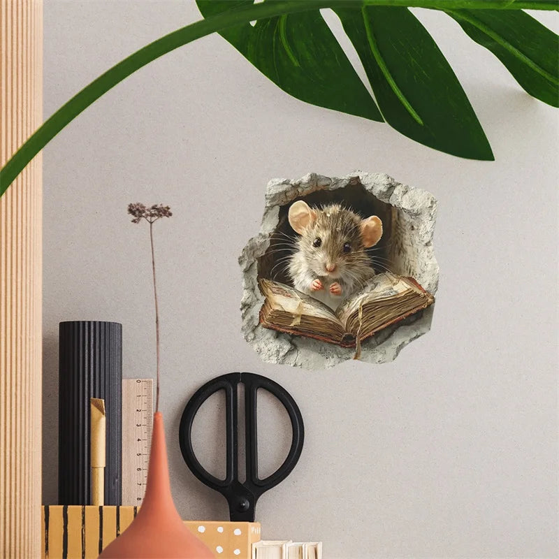 1PC 3D Effect Personalized Mouse Hole Sticker Cartoon Christmas Mouse Hole PVC Wall Stickers DIY Living Room Home Decoration