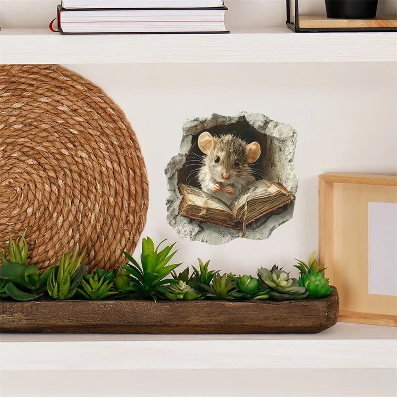 1PC 3D Effect Personalized Mouse Hole Sticker Cartoon Christmas Mouse Hole PVC Wall Stickers DIY Living Room Home Decoration