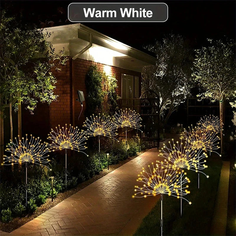1/2/4/6PCS Solar Firework Light IP65 Waterproof Outdoor 8 Lighting Modes 90-200LED 3 Colors Fairy String Lights Christmas Garden