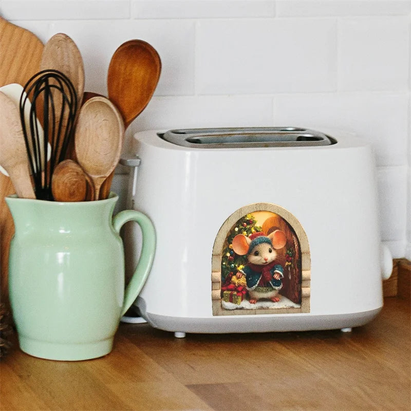 1PC 3D Effect Personalized Mouse Hole Sticker Cartoon Christmas Mouse Hole PVC Wall Stickers DIY Living Room Home Decoration