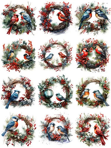 12Pcs/Pack Christmas Bird Ring Sticker DIY Craft Scrapbooking Album Junk Journal Decorative Stickers