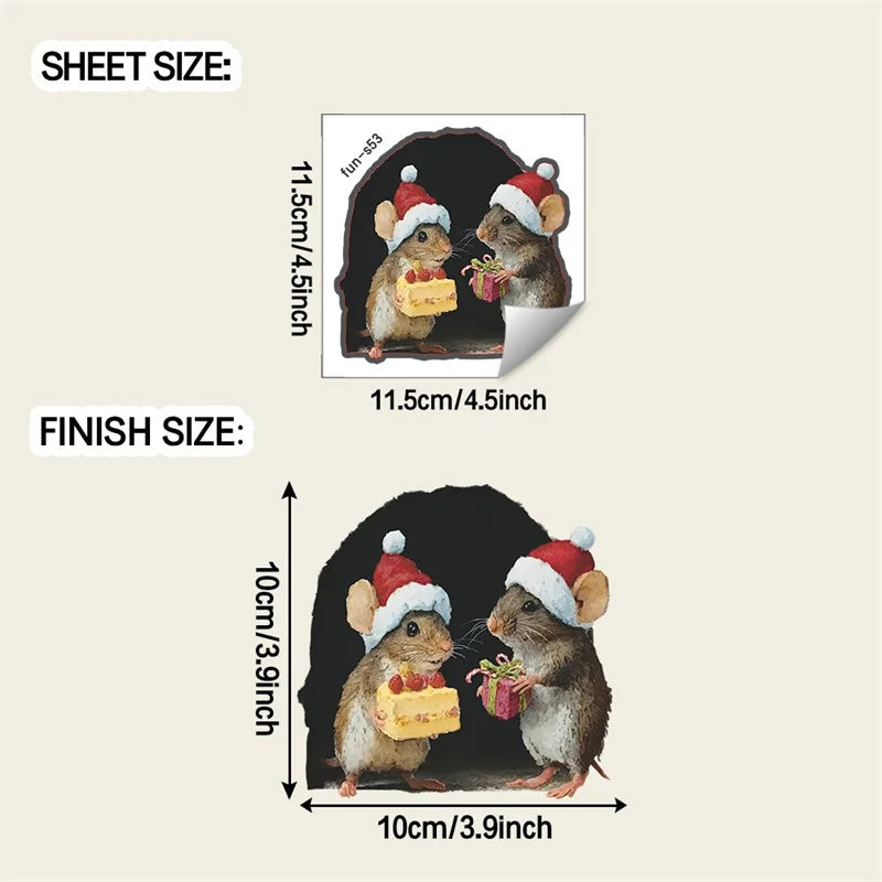 1PC 3D Effect Personalized Mouse Hole Sticker Cartoon Christmas Mouse Hole PVC Wall Stickers DIY Living Room Home Decoration