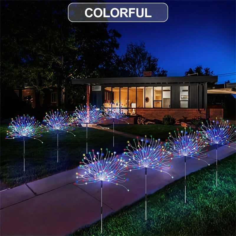 1/2/4/6PCS Solar Firework Light IP65 Waterproof Outdoor 8 Lighting Modes 90-200LED 3 Colors Fairy String Lights Christmas Garden