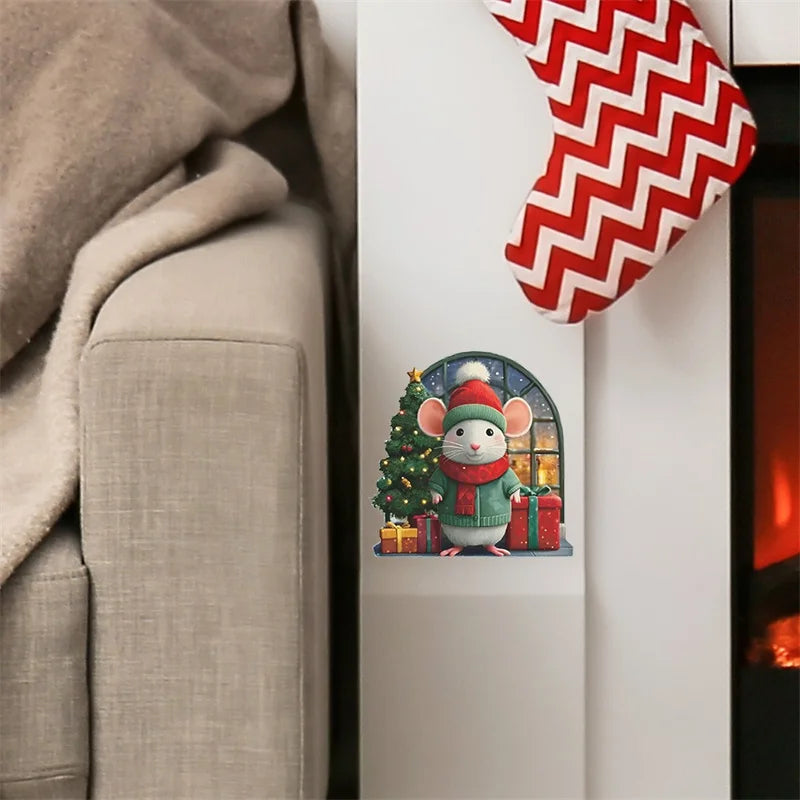 1PC 3D Effect Personalized Mouse Hole Sticker Cartoon Christmas Mouse Hole PVC Wall Stickers DIY Living Room Home Decoration