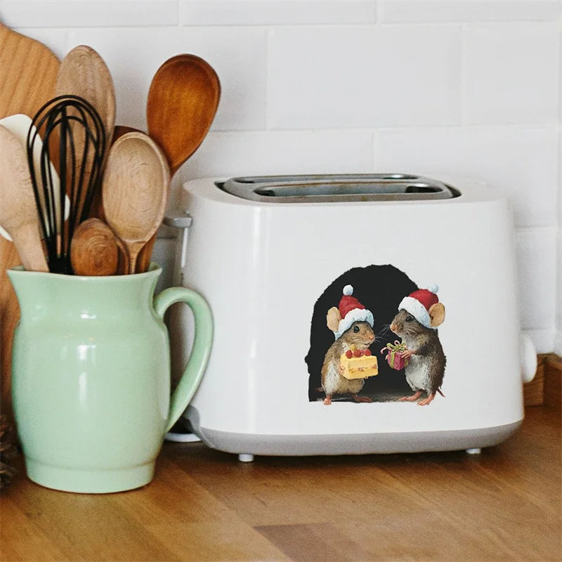 1PC 3D Effect Personalized Mouse Hole Sticker Cartoon Christmas Mouse Hole PVC Wall Stickers DIY Living Room Home Decoration