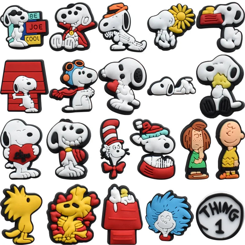 1-21Pcs MINISO Snoopy Shoe Charms PVC Cartoon Shoe Decoration Accessories for Clogs Sandals Garden Kids Christmas Birthday Gifts