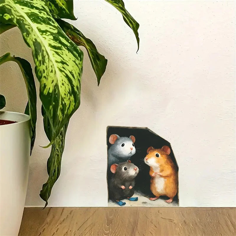 1PC 3D Effect Personalized Mouse Hole Sticker Cartoon Christmas Mouse Hole PVC Wall Stickers DIY Living Room Home Decoration