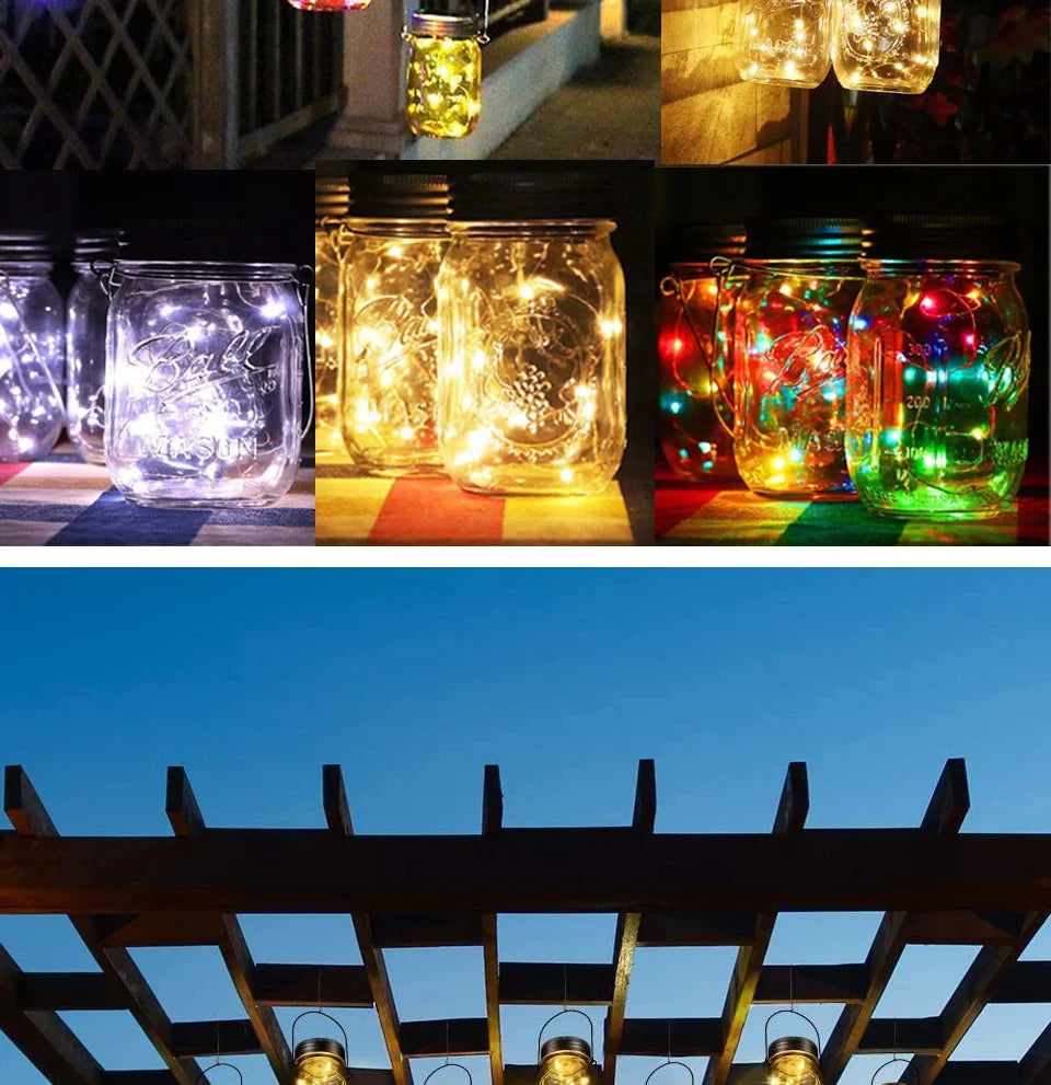 20PCS LED Solar Power Mason Jar Lid Lights Waterproof Fairy Light String Lights Outdoor Garland Bar Wedding Christmas Decoration