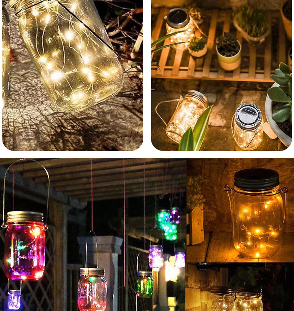 20PCS LED Solar Power Mason Jar Lid Lights Waterproof Fairy Light String Lights Outdoor Garland Bar Wedding Christmas Decoration