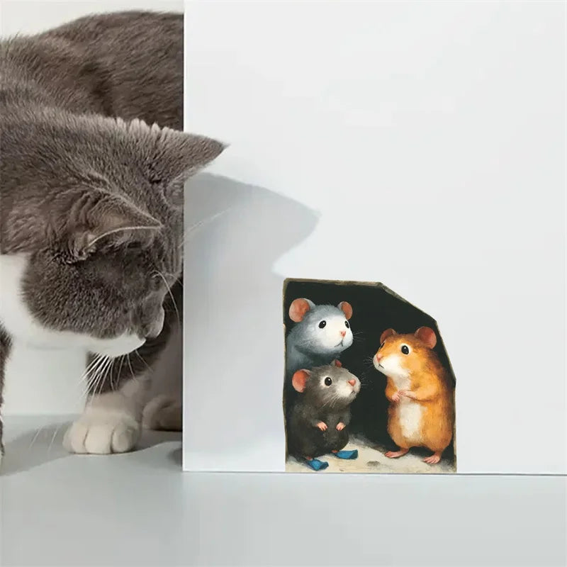 1PC 3D Effect Personalized Mouse Hole Sticker Cartoon Christmas Mouse Hole PVC Wall Stickers DIY Living Room Home Decoration