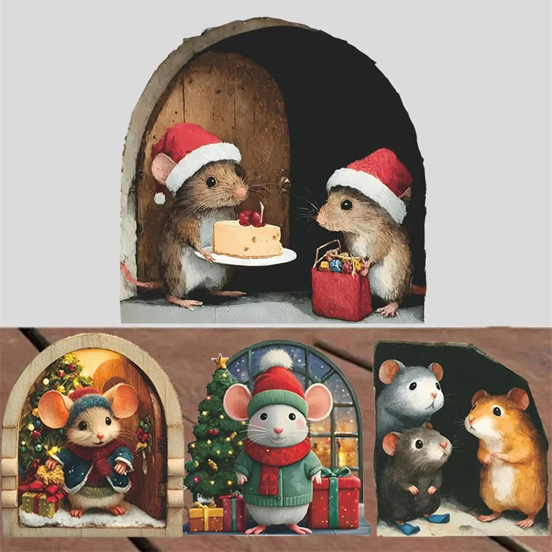 1PC 3D Effect Personalized Mouse Hole Sticker Cartoon Christmas Mouse Hole PVC Wall Stickers DIY Living Room Home Decoration