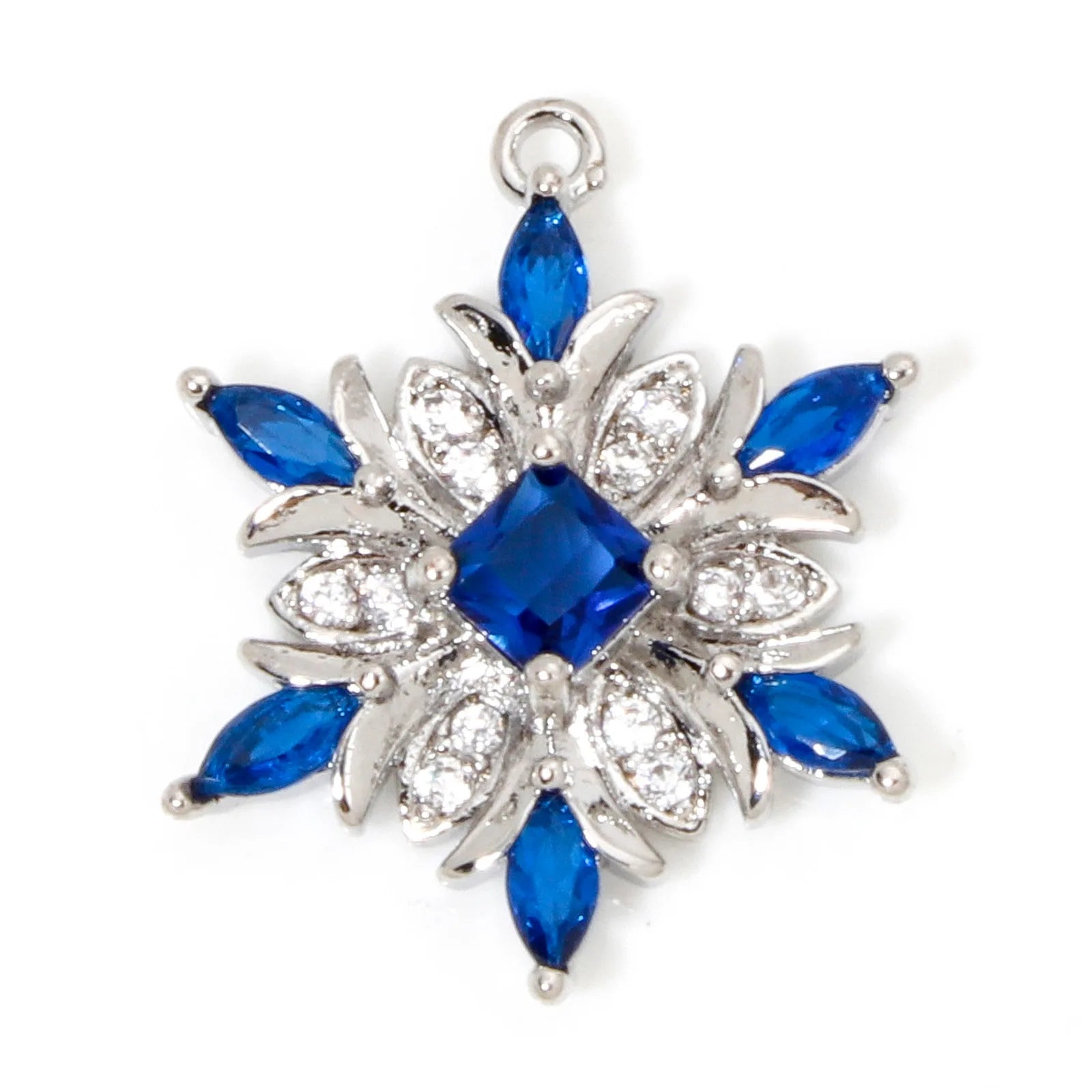 1 Piece Brass Christmas Charms Snowflake Clear Cubic Zirconia Multicolor Rhinestone Pendants For Necklace Making 20.5mm x 16mm