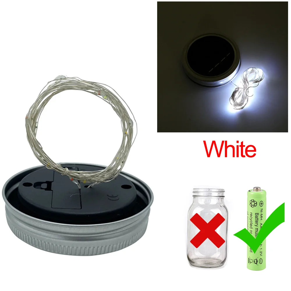 20PCS LED Solar Power Mason Jar Lid Lights Waterproof Fairy Light String Lights Outdoor Garland Bar Wedding Christmas Decoration