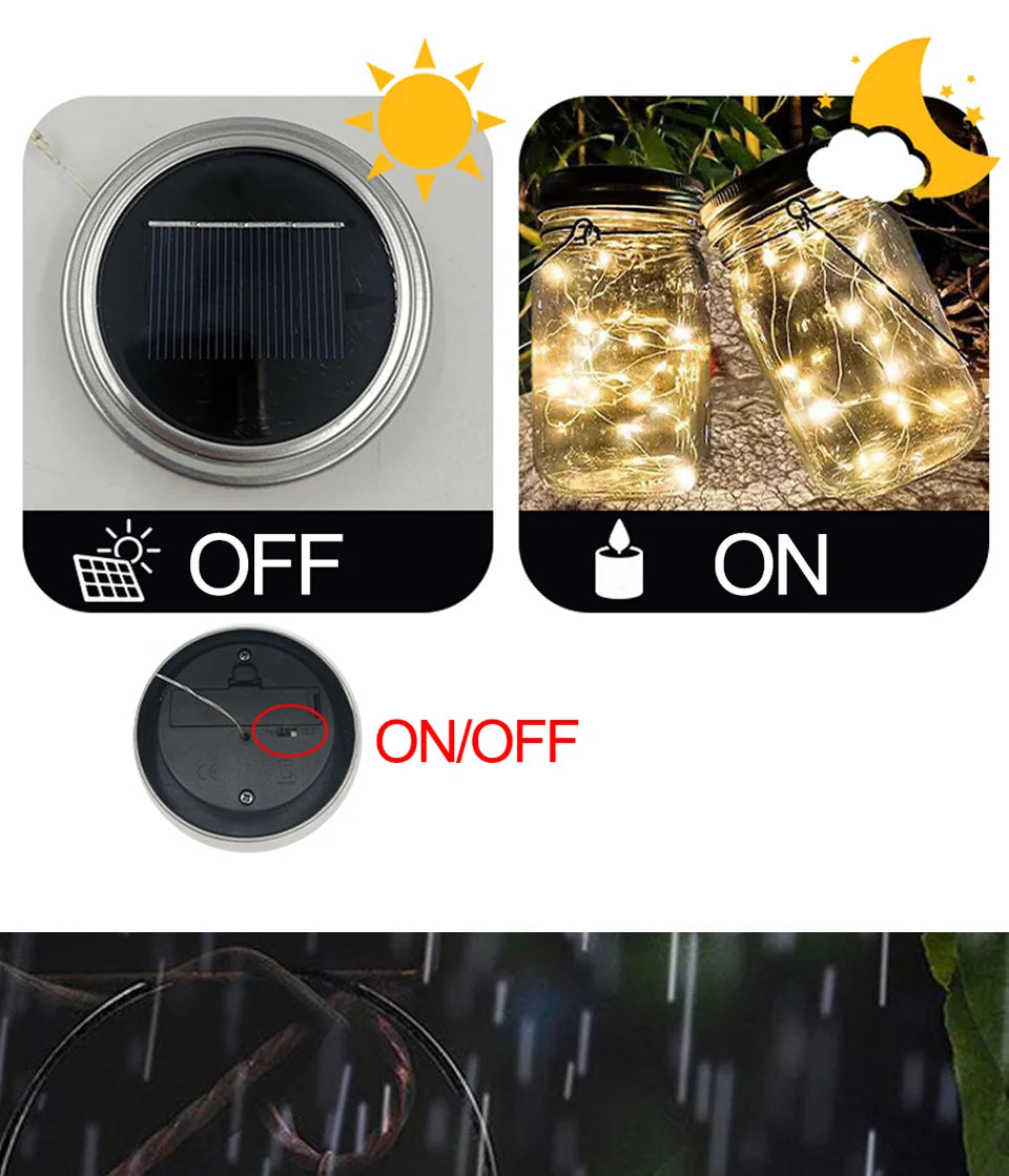 20PCS LED Solar Power Mason Jar Lid Lights Waterproof Fairy Light String Lights Outdoor Garland Bar Wedding Christmas Decoration