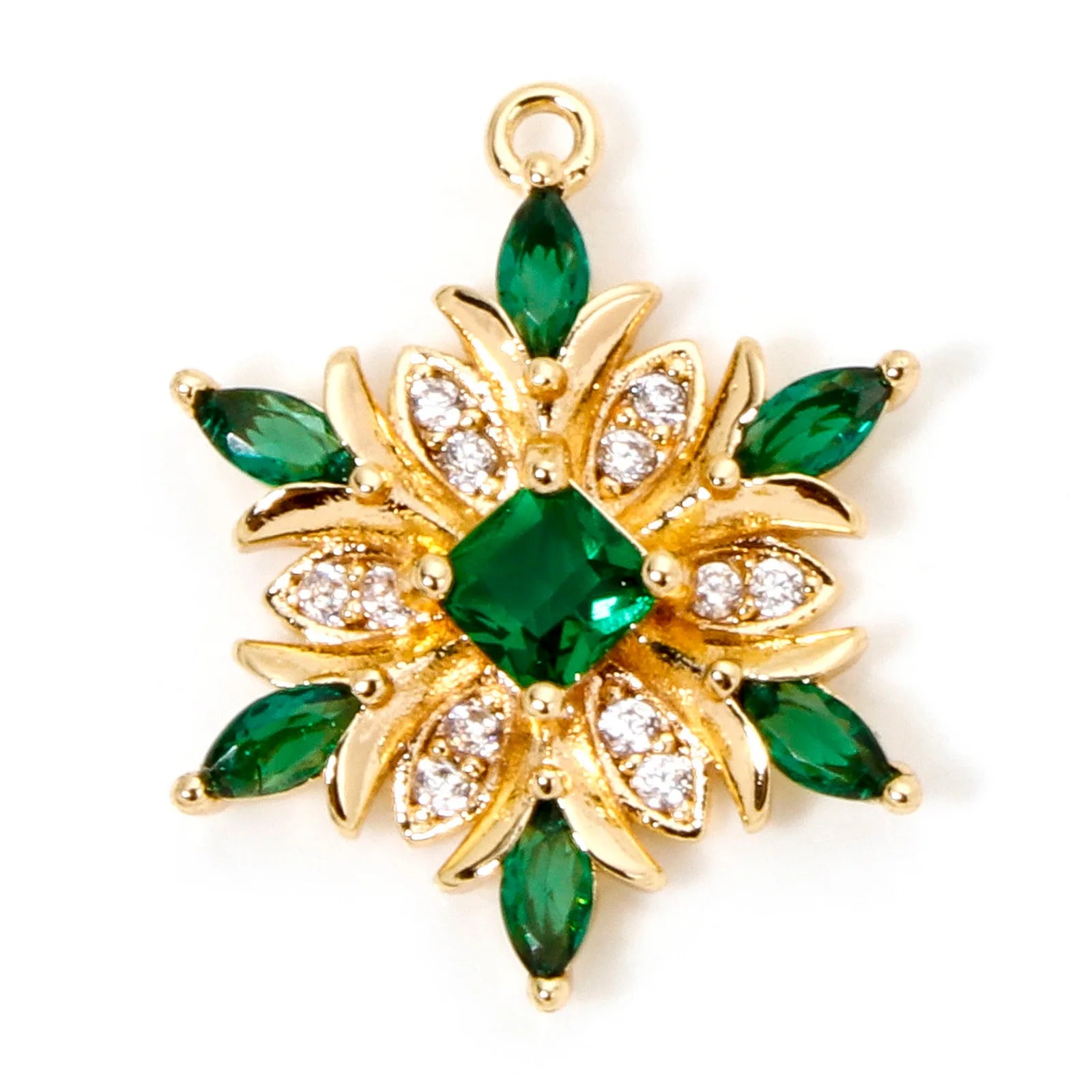 1 Piece Brass Christmas Charms Snowflake Clear Cubic Zirconia Multicolor Rhinestone Pendants For Necklace Making 20.5mm x 16mm