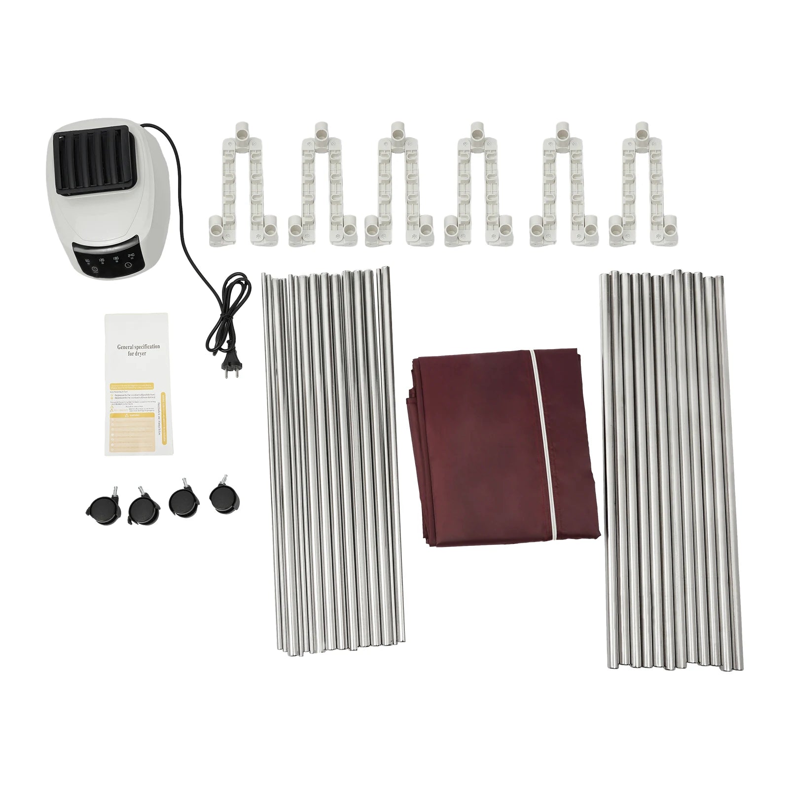 1200-1500W IPX1 Corded Electric Clothes Dryer with Outer Cover PTC 5-layer Heating 4 Towel Rails 4 Wheels