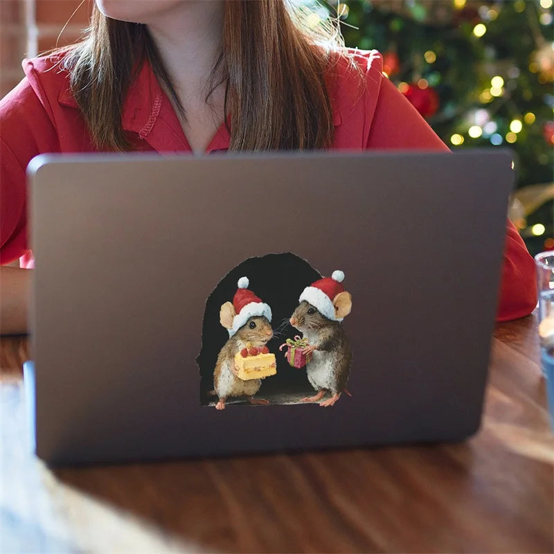 1PC 3D Effect Personalized Mouse Hole Sticker Cartoon Christmas Mouse Hole PVC Wall Stickers DIY Living Room Home Decoration