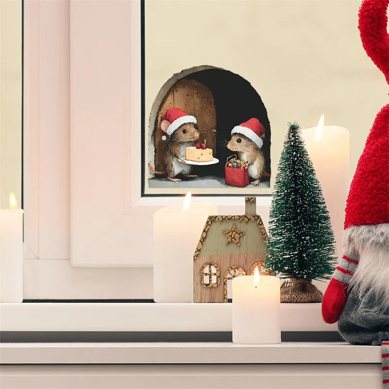 1PC 3D Effect Personalized Mouse Hole Sticker Cartoon Christmas Mouse Hole PVC Wall Stickers DIY Living Room Home Decoration