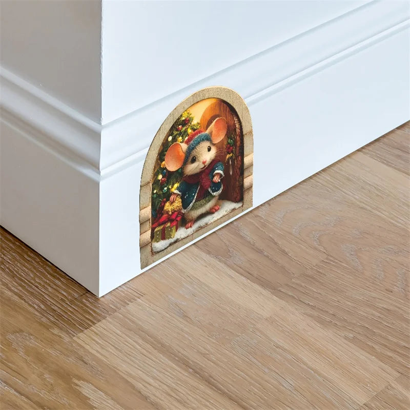 1PC 3D Effect Personalized Mouse Hole Sticker Cartoon Christmas Mouse Hole PVC Wall Stickers DIY Living Room Home Decoration