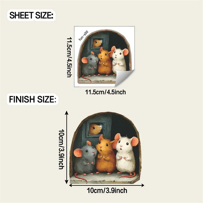 1PC 3D Effect Personalized Mouse Hole Sticker Cartoon Christmas Mouse Hole PVC Wall Stickers DIY Living Room Home Decoration