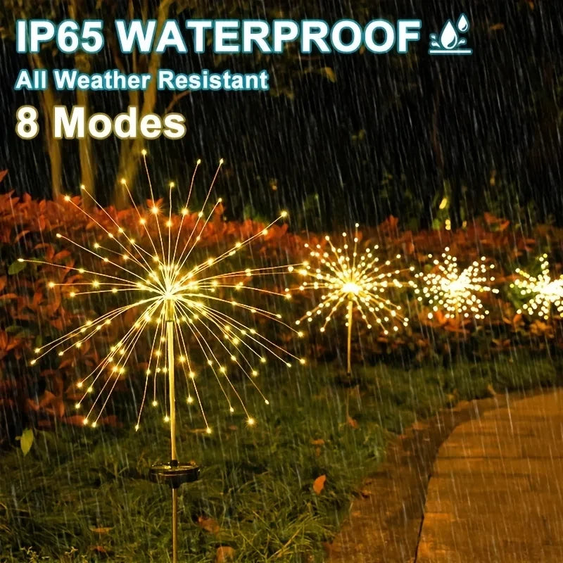 1/2/4/6PCS Solar Firework Light IP65 Waterproof Outdoor 8 Lighting Modes 90-200LED 3 Colors Fairy String Lights Christmas Garden