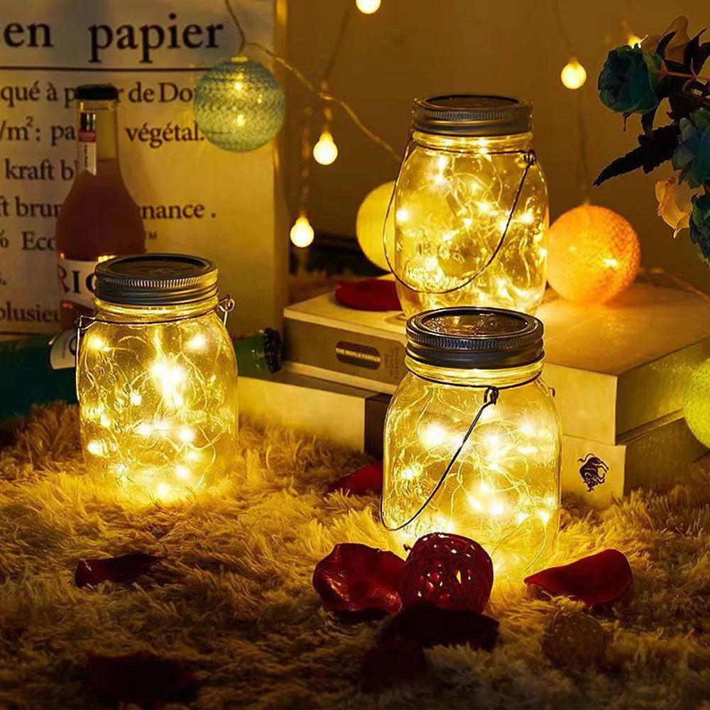 20PCS LED Solar Power Mason Jar Lid Lights Waterproof Fairy Light String Lights Outdoor Garland Bar Wedding Christmas Decoration